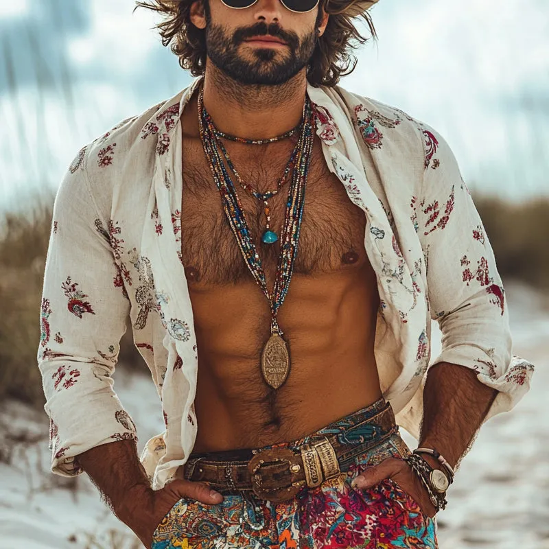 Men's Vacation Bohemian Print Long Sleeve Shirt MTA0947E0X sold by Manly product image thumbnail 2
