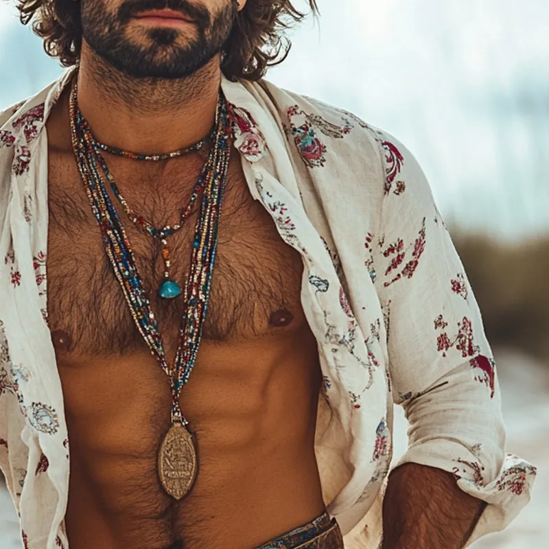 Men's Vacation Bohemian Print Long Sleeve Shirt MTA0947E0X sold by Manly product image thumbnail 3