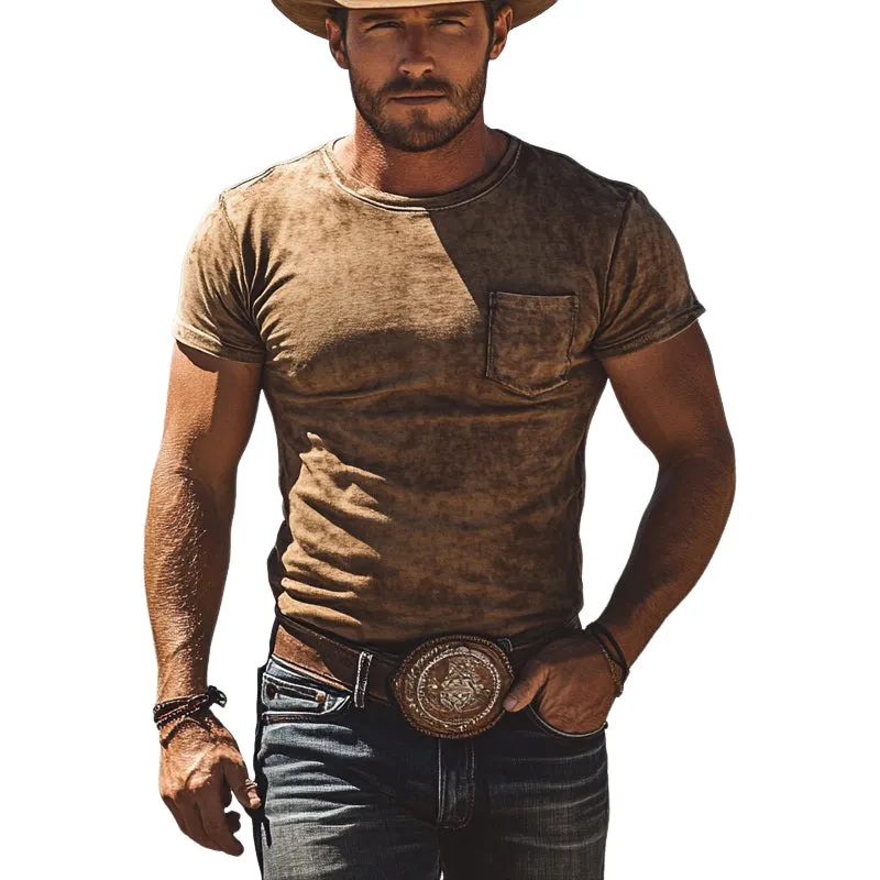 Men's Vintage Distressed Cotton Blended Round Neck Short Sleeve T-Shirt MTA0929E7X sold by Manly