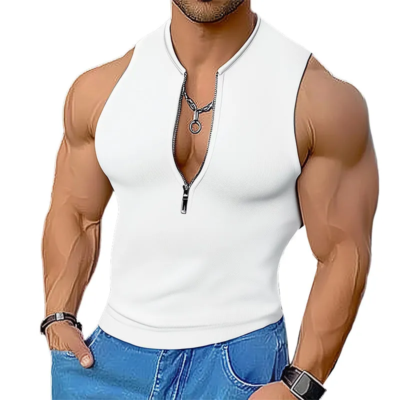 Men's Summer Basic Elastic Zipper Sports Tank Top MTA0911E1U sold by Manly