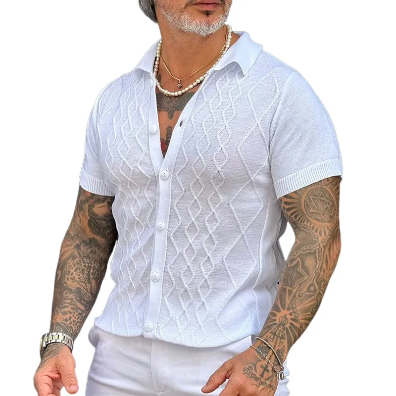 Men'S Solid Knit Lapel Short Sleeve Single Breasted Casual Polo Shirt MTA0800E8Z sold by Manly