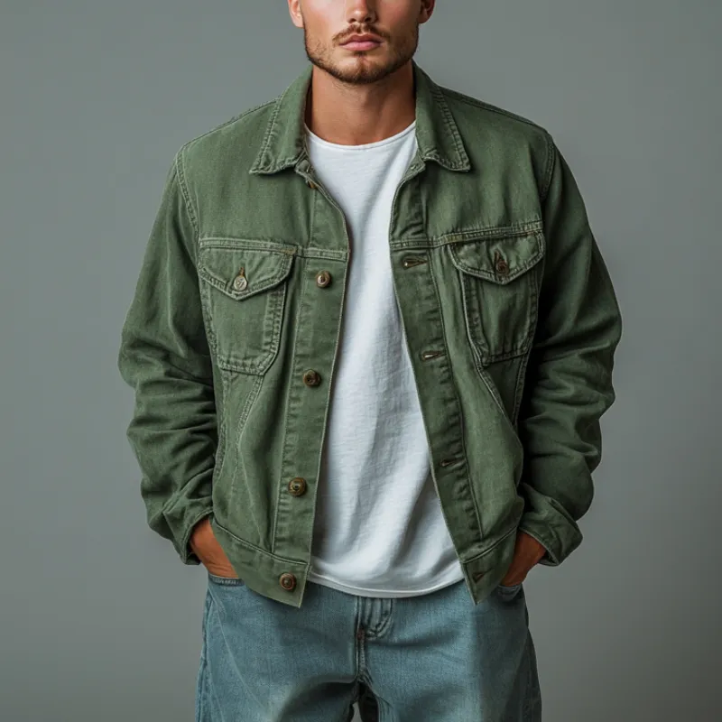 Men's Casual Outdoor Denim Washed Lapel Single-Breasted Loose Jacket MTA0610E2M sold by Manly product image thumbnail 2