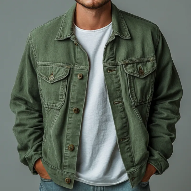 Men's Casual Outdoor Denim Washed Lapel Single-Breasted Loose Jacket MTA0610E2M sold by Manly product image thumbnail 3