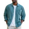 Men's Casual Breathable Botton Linen Blend Lapel Loose Long Sleeve Shirt MTA0624E2M sold by Manly