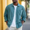 Men's Casual Breathable Botton Linen Blend Lapel Loose Long Sleeve Shirt MTA0624E2M sold by Manly