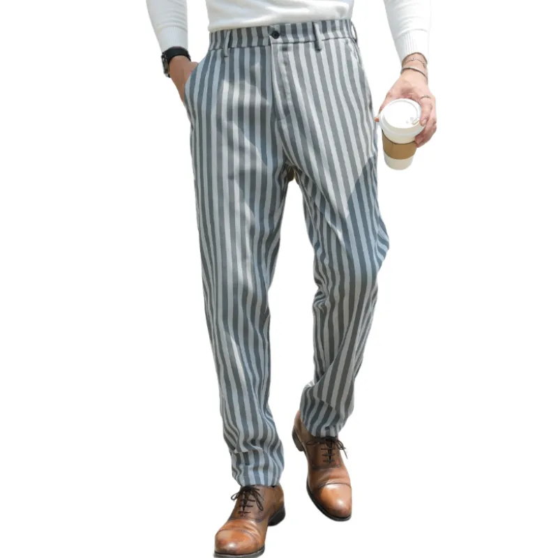 Men's Fashionable Contrast Color Striped Cotton Slim Straight Pants MTA0626E5M sold by Manly