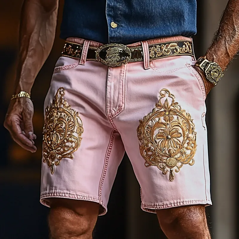 Men'S Fashion Retro Embroidered Straight Denim Shorts MTA0916E6Z sold by Manly product image thumbnail 2