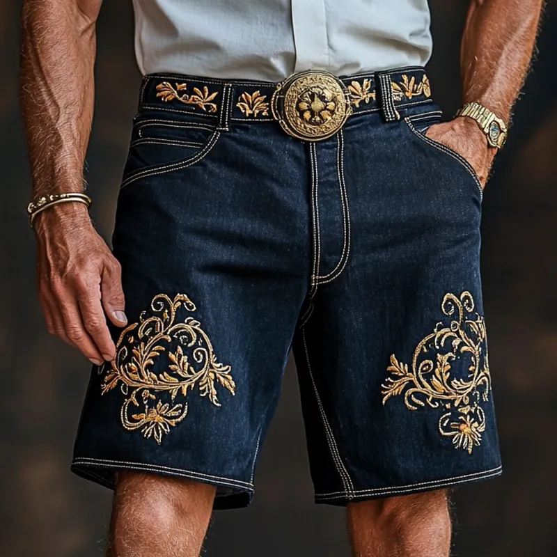 Men'S Fashion Retro Embroidered Straight Denim Shorts MTA0948E0Z sold by Manly product image thumbnail 2
