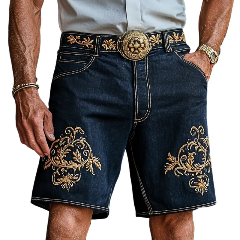 Men'S Fashion Retro Embroidered Straight Denim Shorts MTA0948E0Z sold by Manly