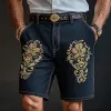 Men'S Fashion Retro Embroidered Straight Denim Shorts MTA0940E1Z sold by Manly