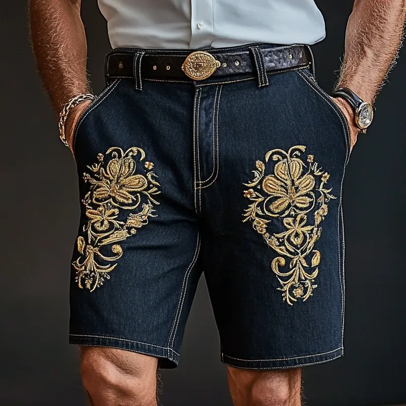 Men'S Fashion Retro Embroidered Straight Denim Shorts MTA0940E1Z sold by Manly product image thumbnail 2