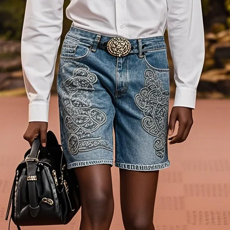 Men'S Fashion Retro Embroidered Straight Denim Shorts MTA0943E1Z sold by Manly product image thumbnail 2