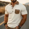 Men's Spring And Summer Fashion Casual Retro Western Cowboy Style Suede Stitching Leopard Print Short-Sleeved Polo Shirt MTA0821E1K sold by Manly