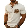 Men's Spring And Summer Fashion Casual Retro Western Cowboy Style Suede Stitching Leopard Print Short-Sleeved Polo Shirt MTA0821E1K sold by Manly