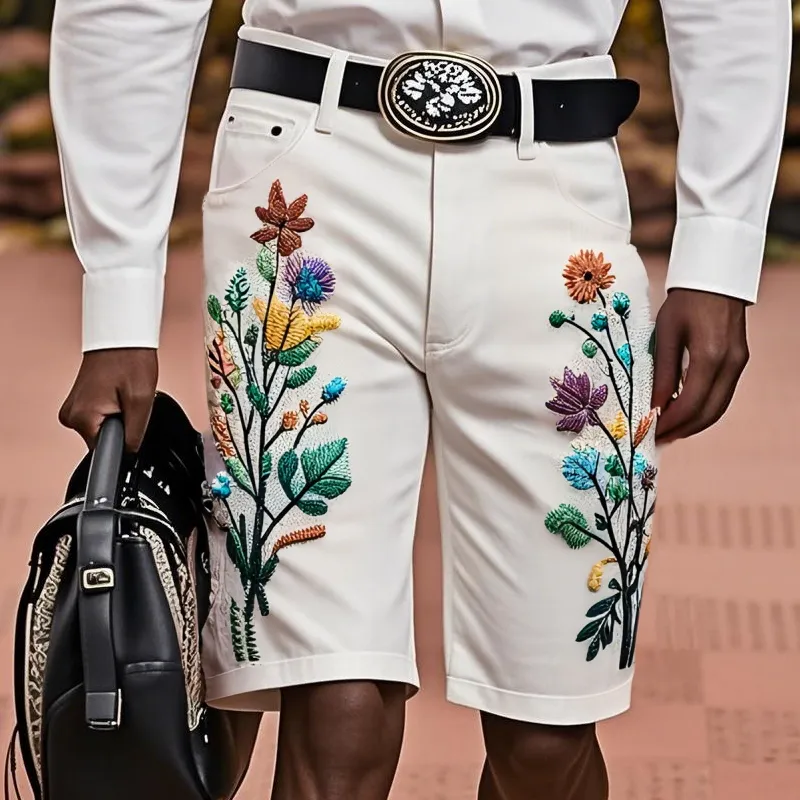 Men'S Fashion Retro Embroidered Straight Denim Shorts MTA0940E9Z sold by Manly product image thumbnail 2