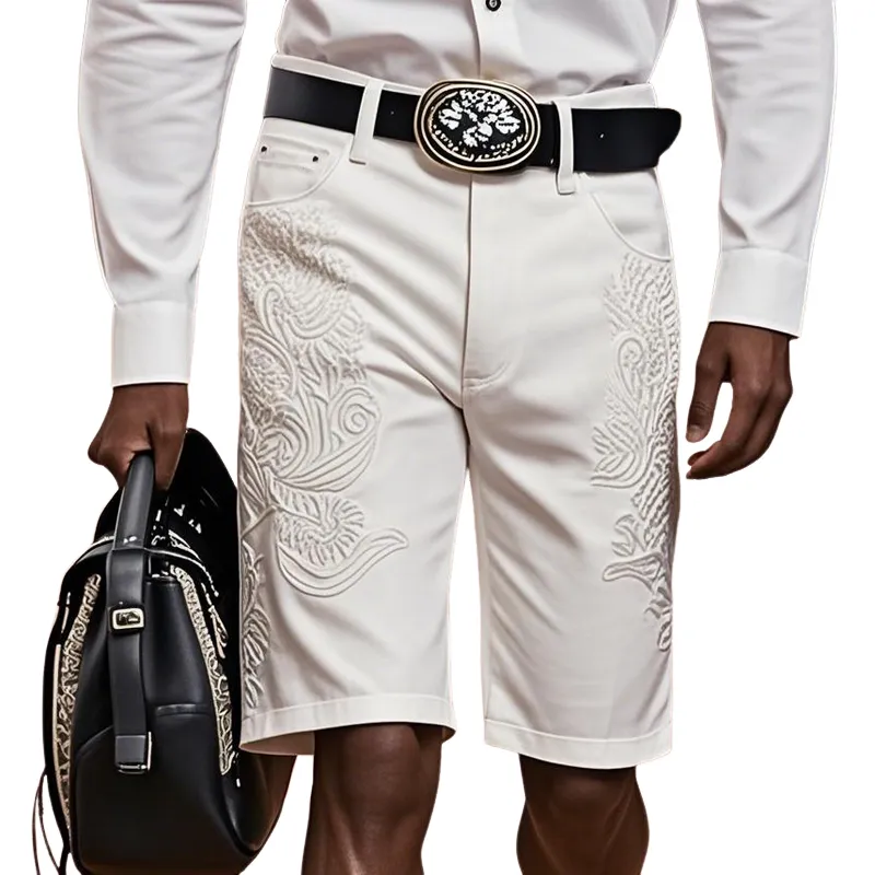 Men'S Fashion Retro Embroidered Straight Denim Shorts MTA0991E0Z sold by Manly