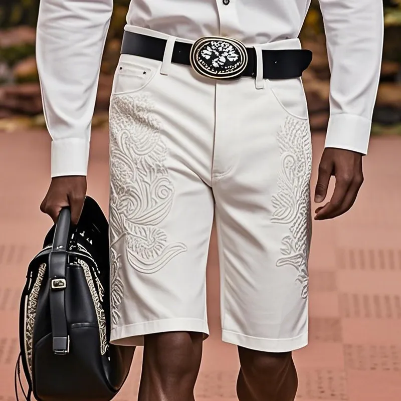 Men'S Fashion Retro Embroidered Straight Denim Shorts MTA0991E0Z sold by Manly product image thumbnail 2