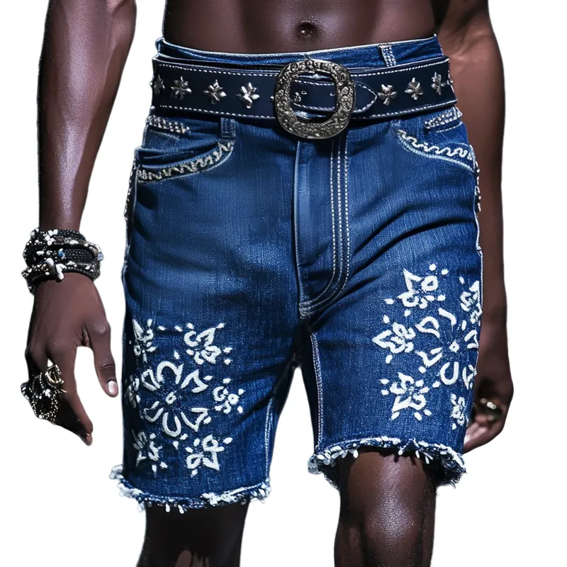 Men'S Fashion Embroidered Straight Denim Shorts MTA0918E4Z sold by Manly