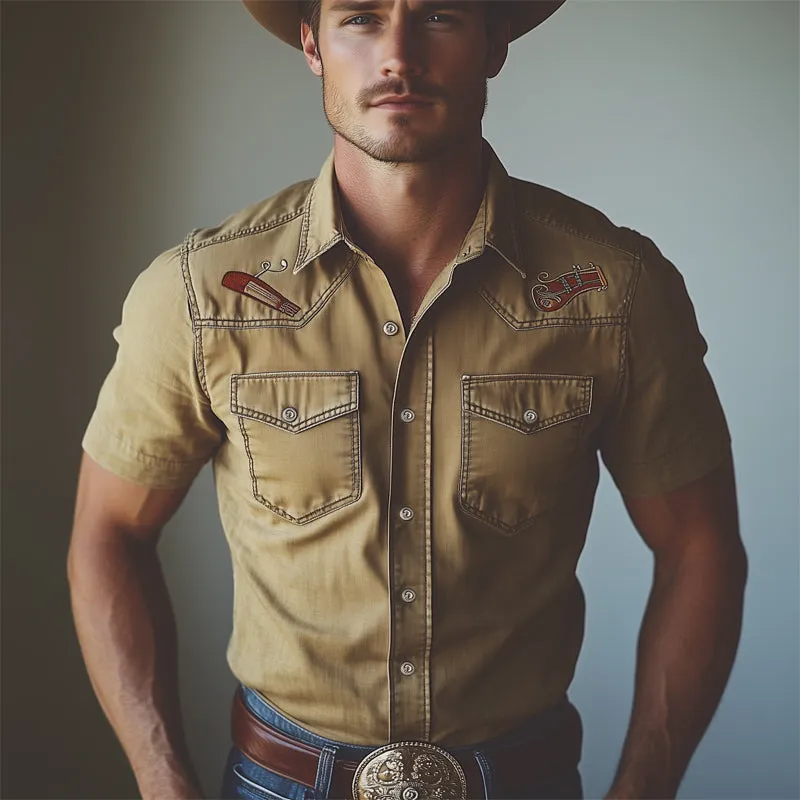 Men's Western Cowboy Style Accordion Embroidery Denim Short Sleeve Shirt MTA0815E1U sold by Manly product image thumbnail 2