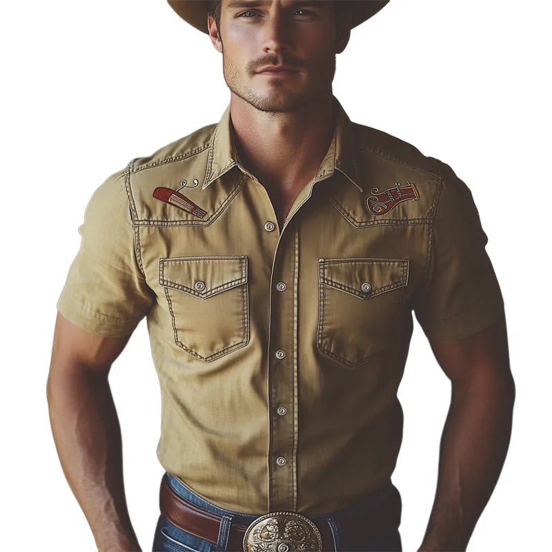 Men's Western Cowboy Style Accordion Embroidery Denim Short Sleeve Shirt MTA0815E1U sold by Manly
