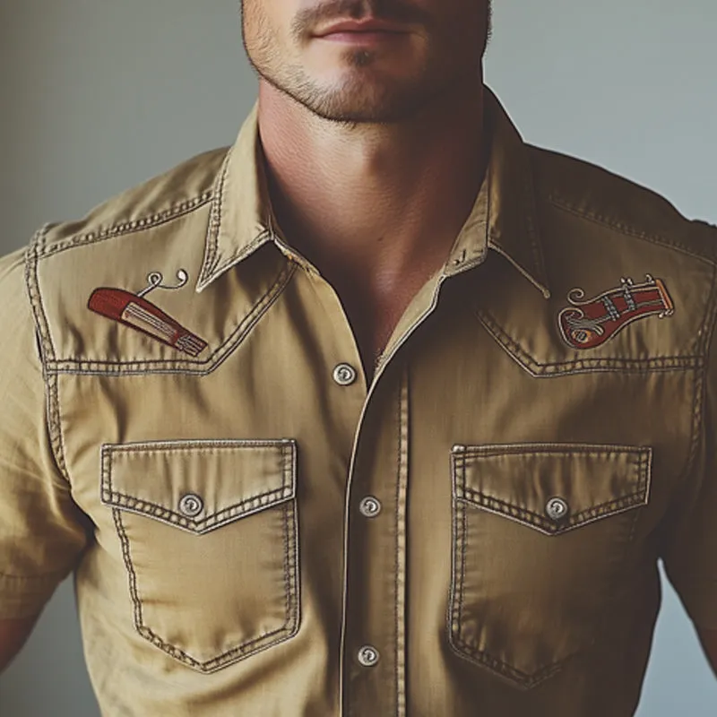 Men's Western Cowboy Style Accordion Embroidery Denim Short Sleeve Shirt MTA0815E1U sold by Manly product image thumbnail 3