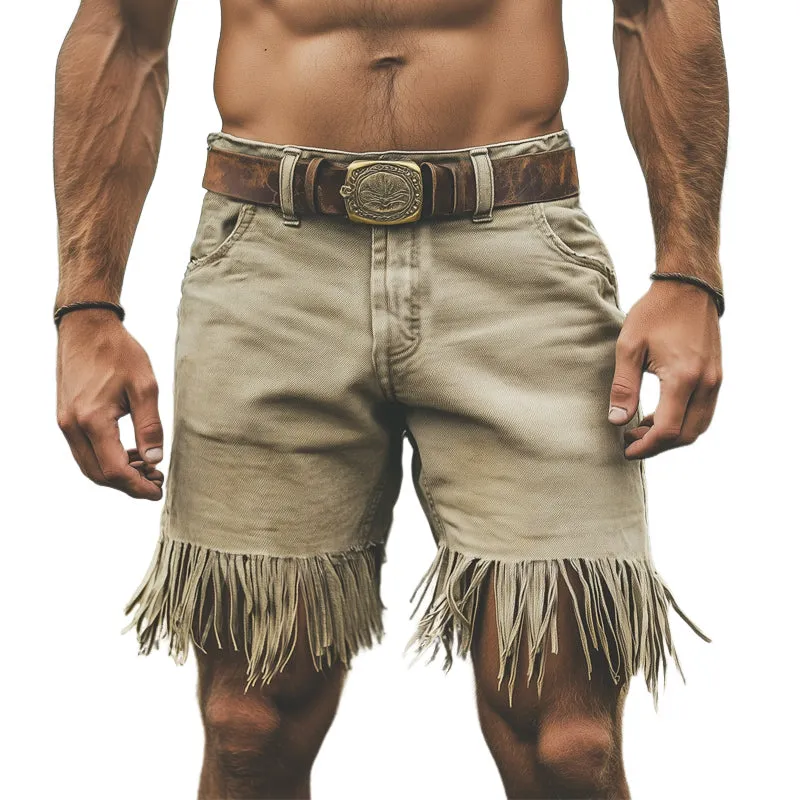 Men's Western Style Denim Fringe Shorts MTA0955E3U sold by Manly