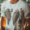 Men's Tropical Leaves Print Casual Short Sleeve T-Shirt MTA1084E3U sold by Manly