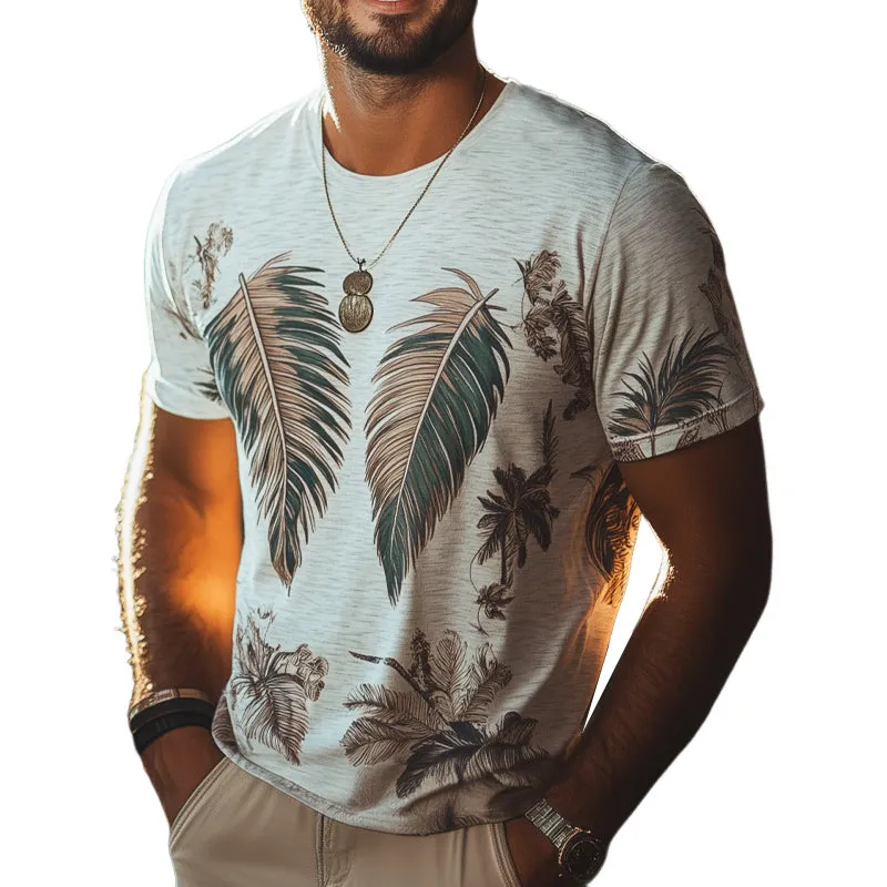 Men's Tropical Leaves Print Casual Short Sleeve T-Shirt MTA1084E3U sold by Manly