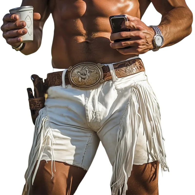 Men's Summer Western Denim Style Fringe Shorts MTA0902E4U sold by Manly