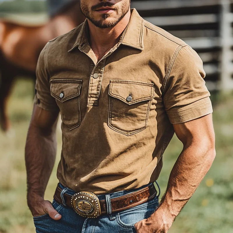 Men'S Cotton Solid Color Casual Multi-Pocket Short Sleeve Shirt MTA0975E8X sold by Manly product image thumbnail 4