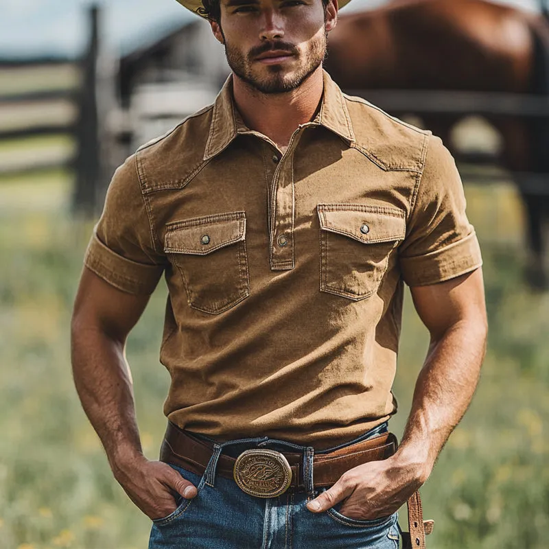 Men'S Cotton Solid Color Casual Multi-Pocket Short Sleeve Shirt MTA0975E8X sold by Manly product image thumbnail 2