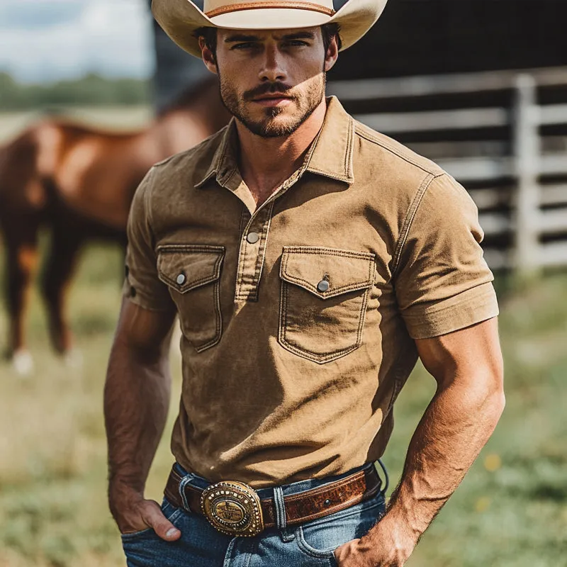 Men'S Cotton Solid Color Casual Multi-Pocket Short Sleeve Shirt MTA0975E8X sold by Manly product image thumbnail 3