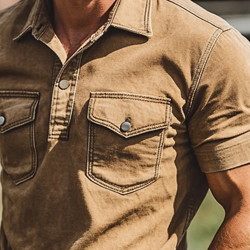 Men'S Cotton Solid Color Casual Multi-Pocket Short Sleeve Shirt MTA0975E8X sold by Manly product image thumbnail 5