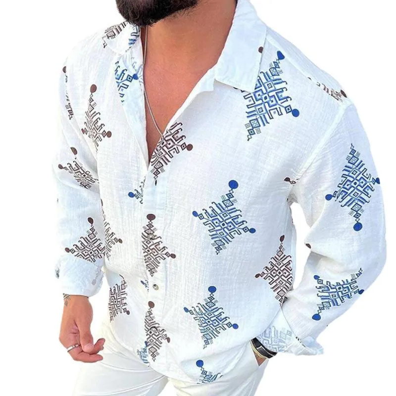 Men's Casual Printed Breathable Lapel Single Breasted Long Sleeve Shirt 47076871M sold by Manly