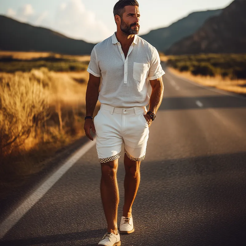 Men's Spring And Summer Casual Fashion Cotton Blended Trouser Leg Stitching Leopard Print Shorts MTA1302E0K sold by Manly product image thumbnail 4