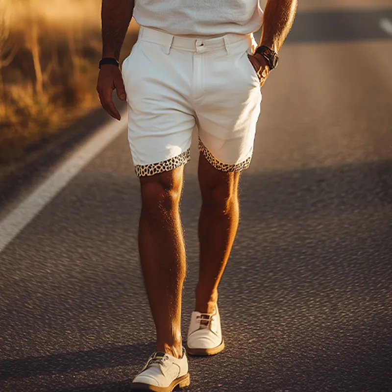 Men's Spring And Summer Casual Fashion Cotton Blended Trouser Leg Stitching Leopard Print Shorts MTA1302E0K sold by Manly product image thumbnail 3