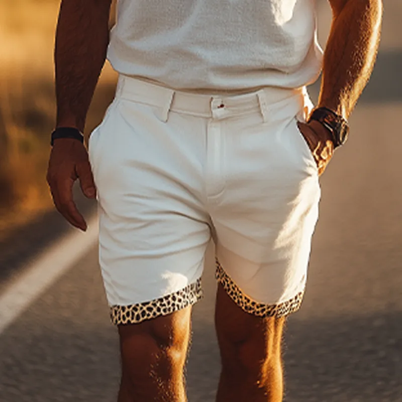 Men's Spring And Summer Casual Fashion Cotton Blended Trouser Leg Stitching Leopard Print Shorts MTA1302E0K sold by Manly product image thumbnail 2