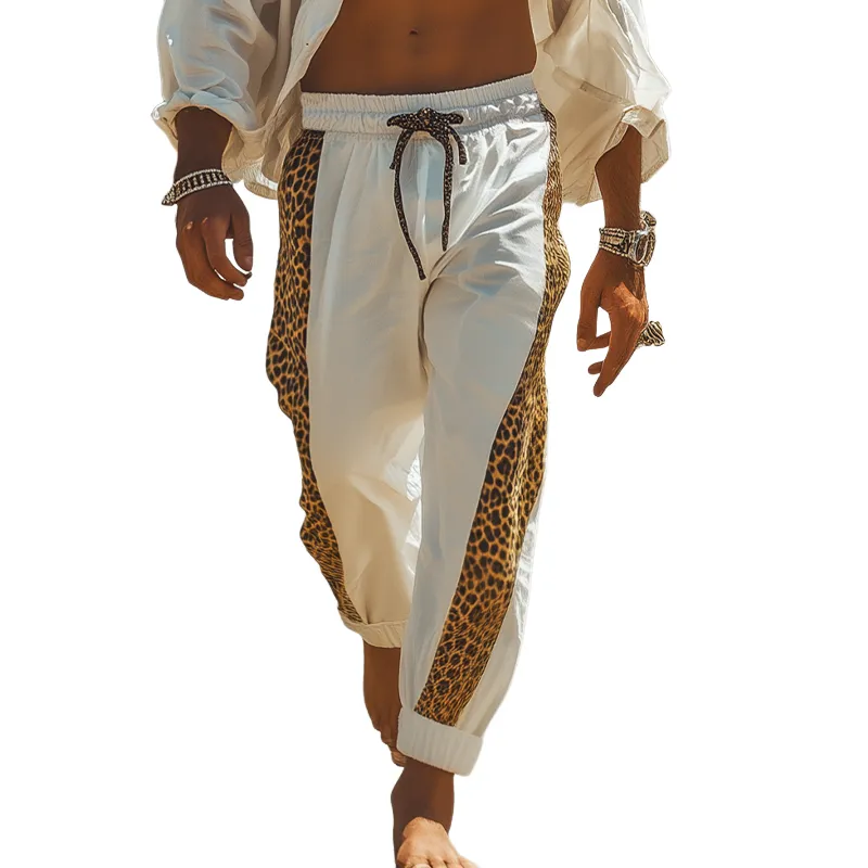 Men's Spring And Summer Fashion Cotton Blended Leopard Print Elastic Waist Casual Pants MTA1349E7K sold by Manly