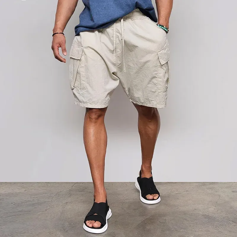 Men's Fashion Solid Multi-pocket Elastic Waist Cargo Shorts MTA1389E8Z sold by Manly product image thumbnail 3
