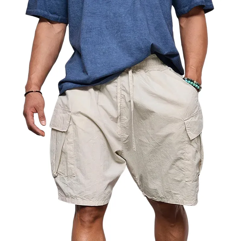 Men's Fashion Solid Multi-pocket Elastic Waist Cargo Shorts MTA1389E8Z sold by Manly