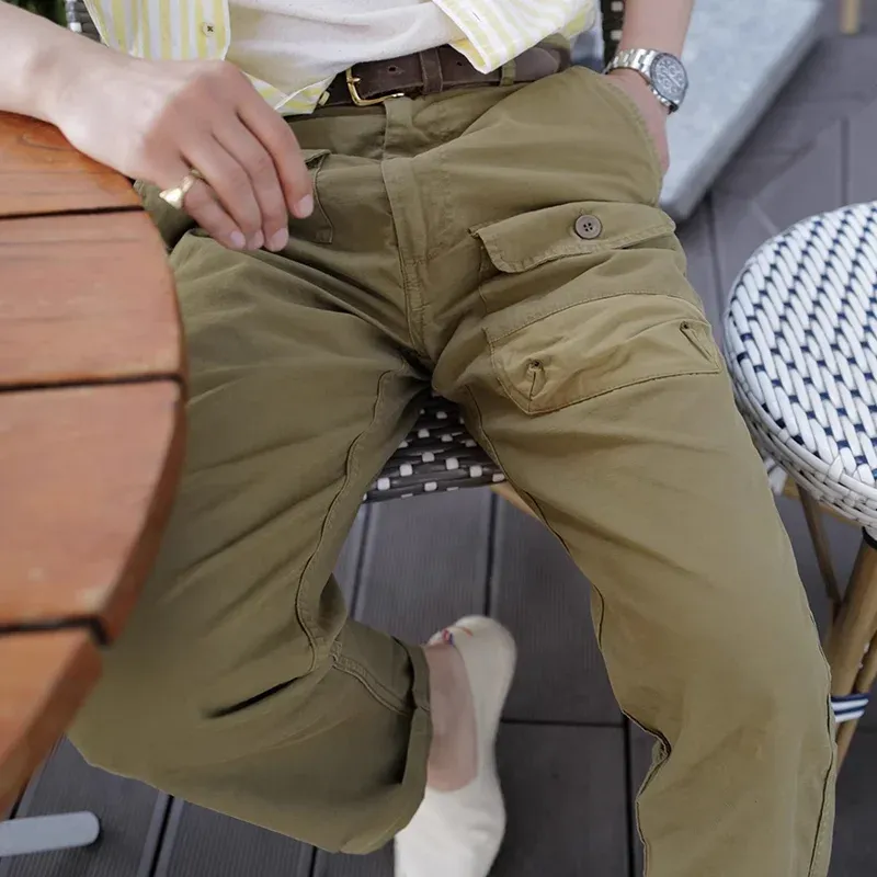 Men's Solid Color Cotton Straight Multi-pocket Cargo Pants MTA0740E7Z sold by Manly product image thumbnail 3