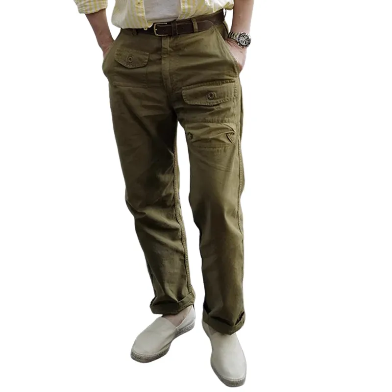 Men's Solid Color Cotton Straight Multi-pocket Cargo Pants MTA0740E7Z sold by Manly