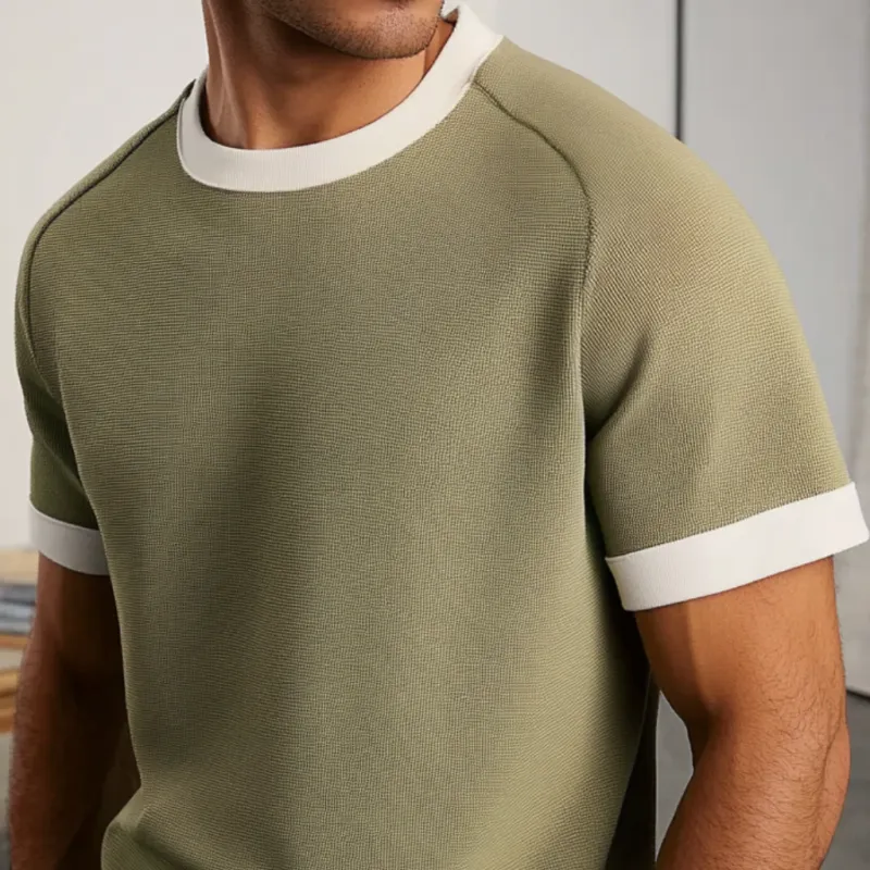 Men's Casual Contrast Color Round Neck Raglan Short Sleeve Slim Fit Knitted Sweater T-Shirt MTA1336E5M sold by Manly product image thumbnail 3