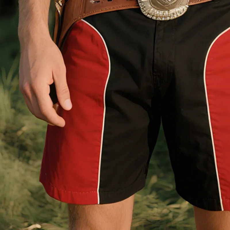 Men'S Retro Casual Western Cowboy Style Colorblock Cotton Shorts MTA1014E8TO sold by Manly product image thumbnail 3