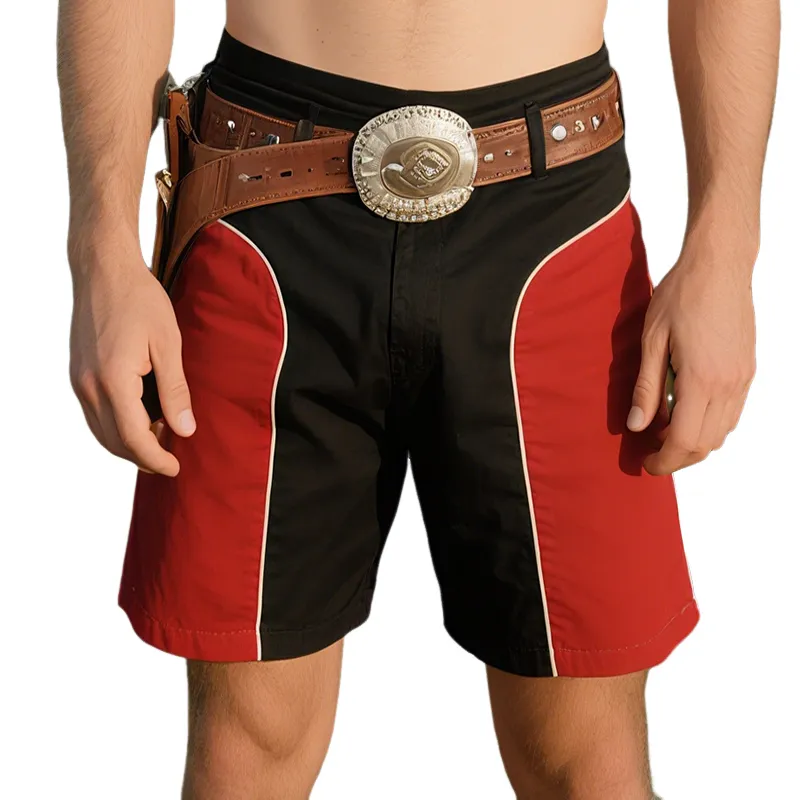 Men'S Retro Casual Western Cowboy Style Colorblock Cotton Shorts MTA1014E8TO sold by Manly