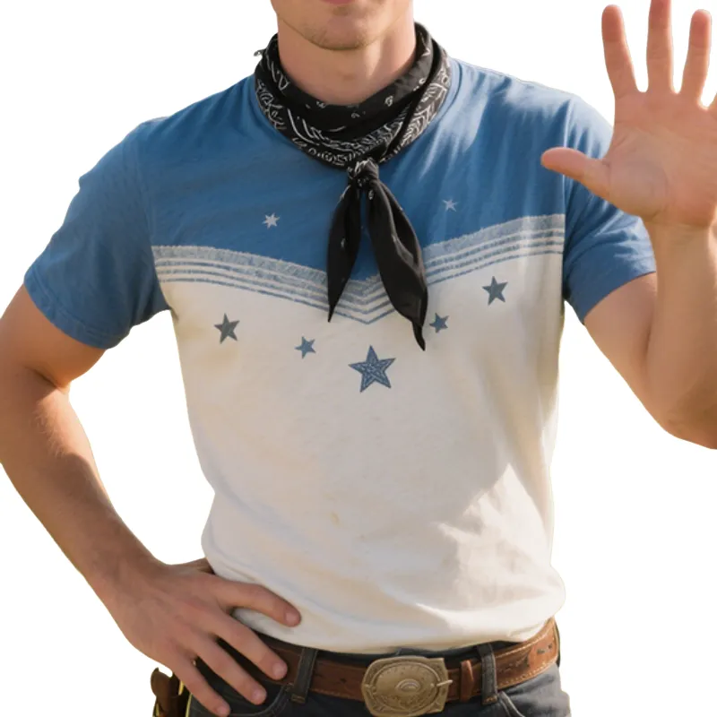 Men'S Retro Casual Western Cowboy Style Star Printed Round Neck Short Sleeve T-Shirt MTA1044E7TO sold by Manly
