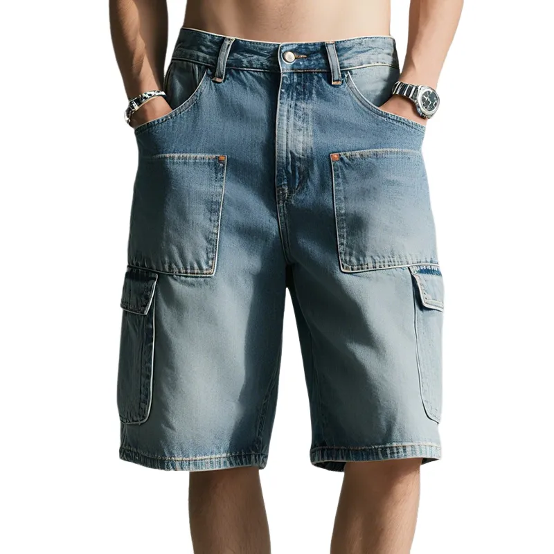 Men'S Retro Casual Denim Washed Loose Shorts MTA1095E3TO sold by Manly