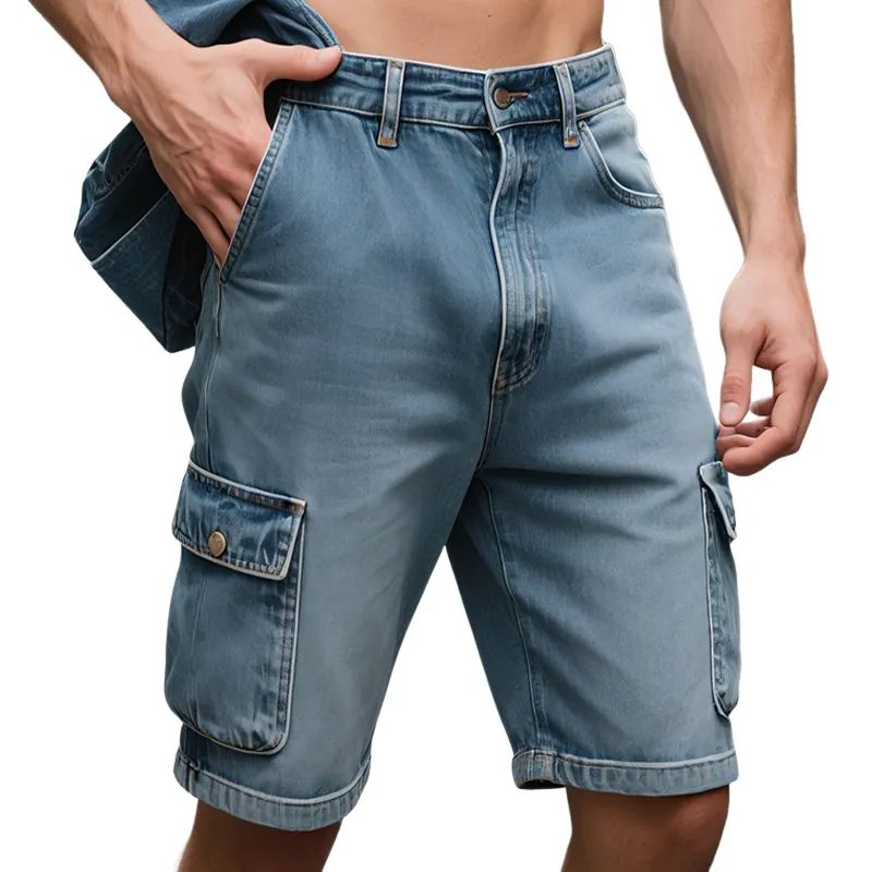 Men'S Retro Casual Denim Washed Loose Shorts MTA1078E3TO sold by Manly