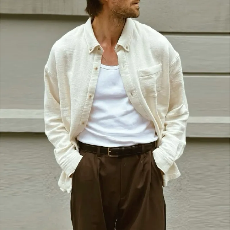 Men's Casual Cotton Blended Solid Color Lapel Patch Pocket Loose Long Sleeve Shirt MTA1295E9M sold by Manly product image thumbnail 2