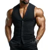Men's Casual Cotton Blended Ribbed V-Neck Single-Breasted Slim Fit Tank Top MTA1387E5M sold by Manly